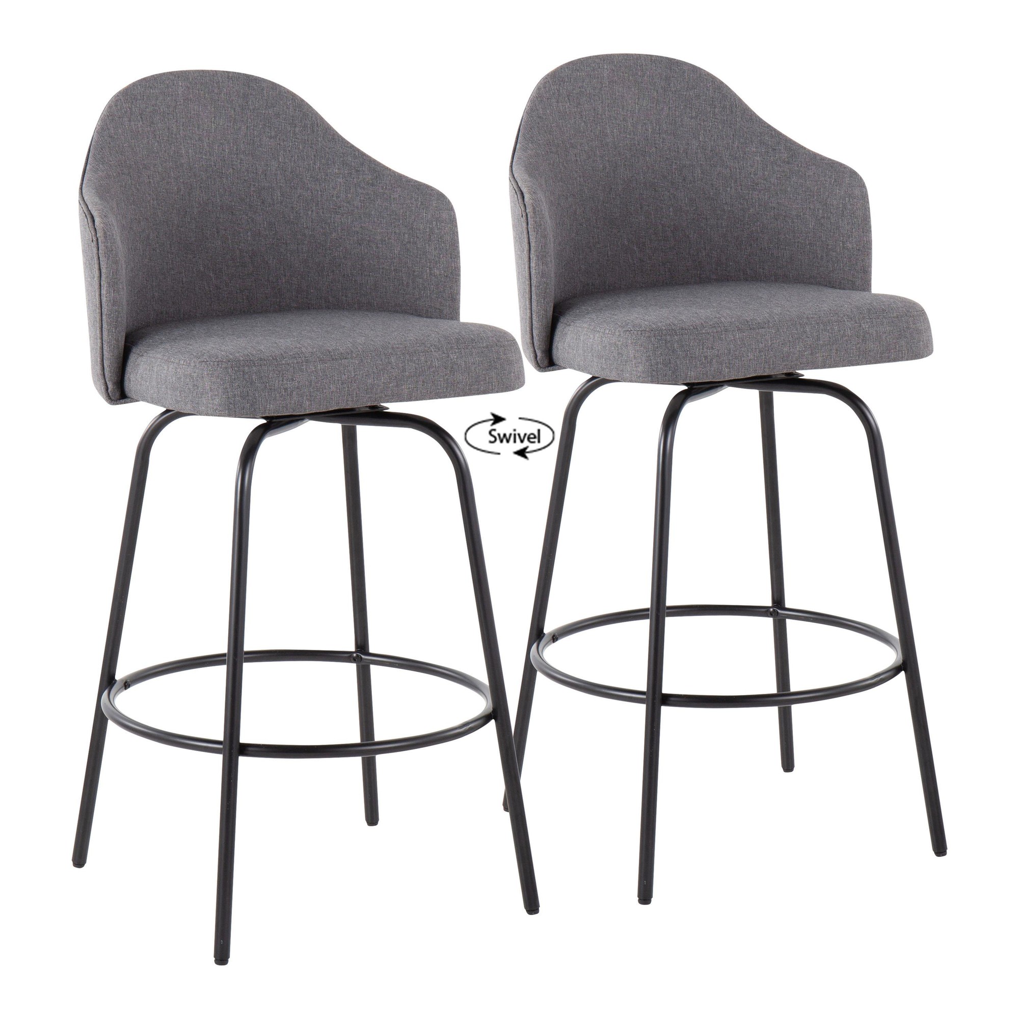 Ahoy Black Metal and Grey Contemporary Counter Stools (Set of 2) 3 Ahoy Black Metal and Grey Contemporary Counter Stools (Set of 2) - Image 3