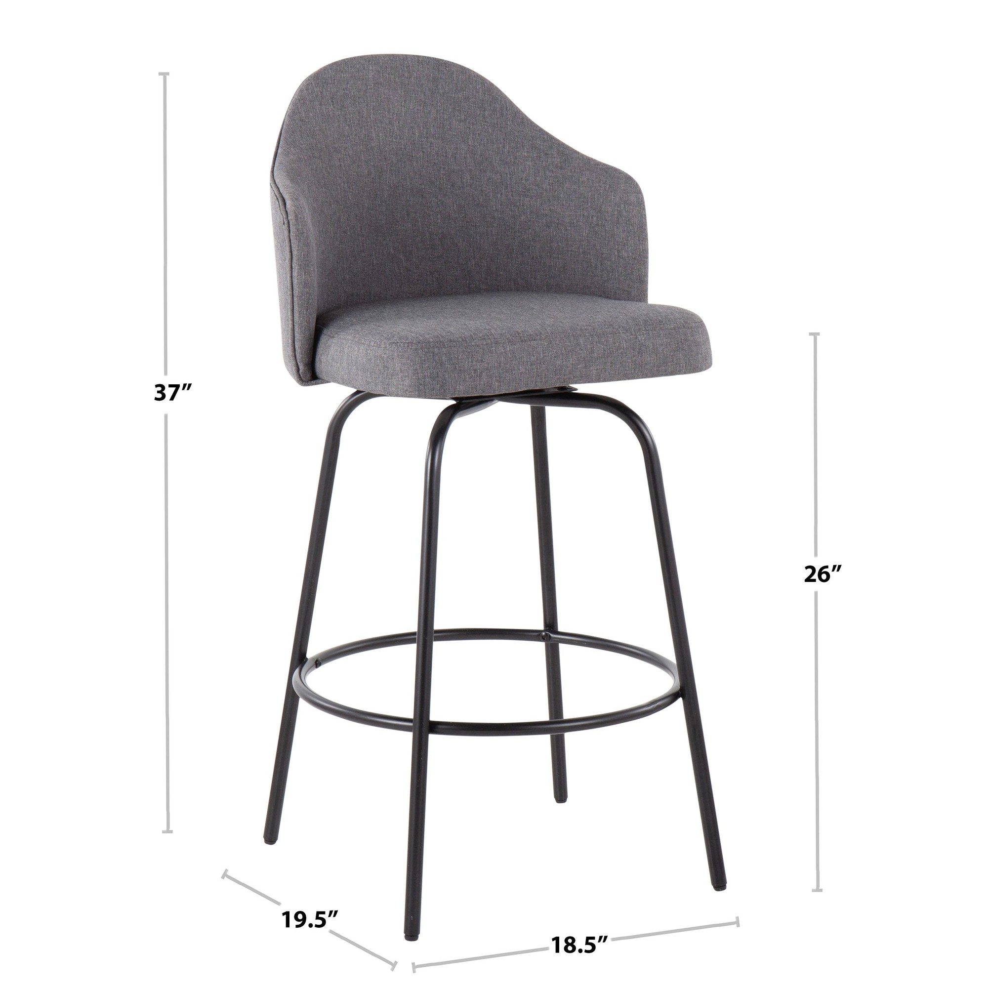 Ahoy Black Metal and Grey Contemporary Counter Stools (Set of 2) 10 Ahoy Black Metal and Grey Contemporary Counter Stools (Set of 2) - Image 10