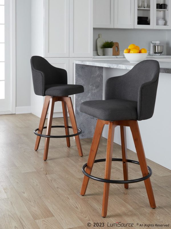 Ahoy Charcoal Contemporary Counter Stool Walnut Legs Set of 2 1