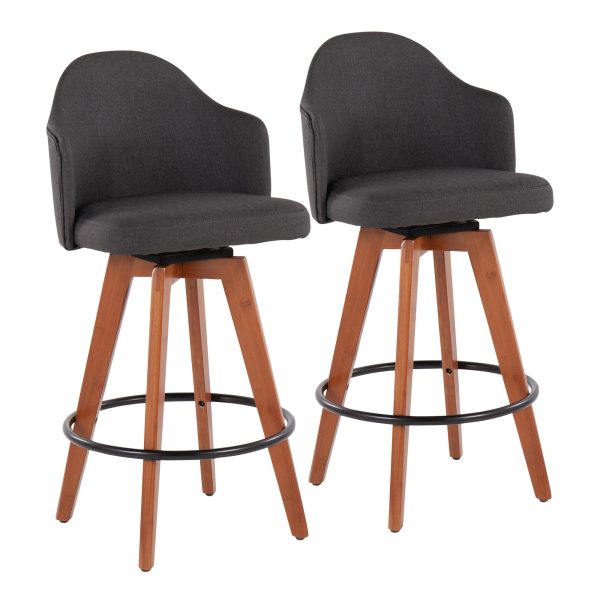 Ahoy Charcoal Contemporary Counter Stool Walnut Legs Set of 2 4