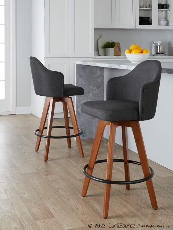 Ahoy Charcoal Contemporary Counter Stool Walnut Legs Set of 2