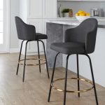 Ahoy Charcoal Fabric Black Metal Contemporary Counter Stools (Set of 2)