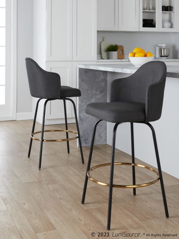 Ahoy Charcoal Fabric Black Metal Contemporary Counter Stools Set of 2 1