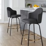Ahoy Charcoal Fabric Black Metal Contemporary Counter Stools (Set of 2)