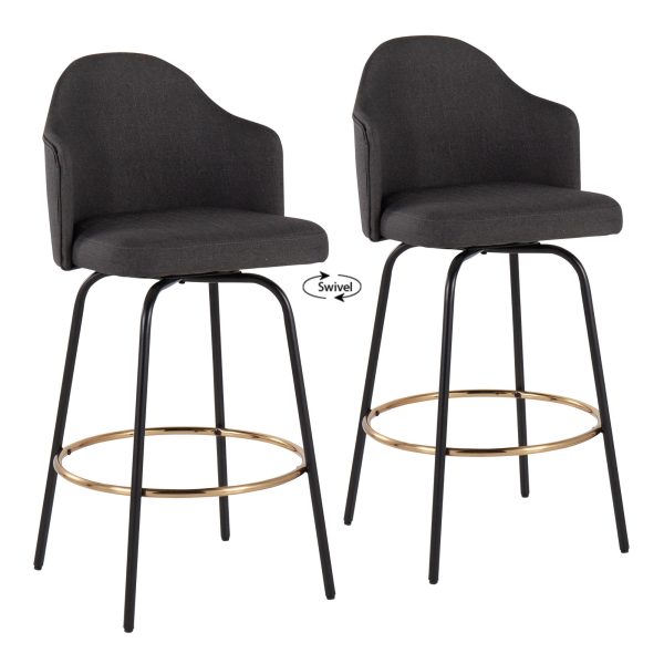 Ahoy Charcoal Fabric Black Metal Contemporary Counter Stools Set of 2 4