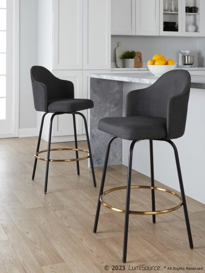 Ahoy Charcoal Fabric Black Metal Contemporary Counter Stools (Set of 2)