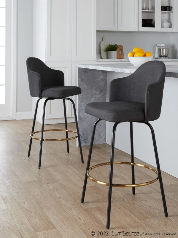 Ahoy Charcoal Fabric Black Metal Contemporary Counter Stools Set of 2