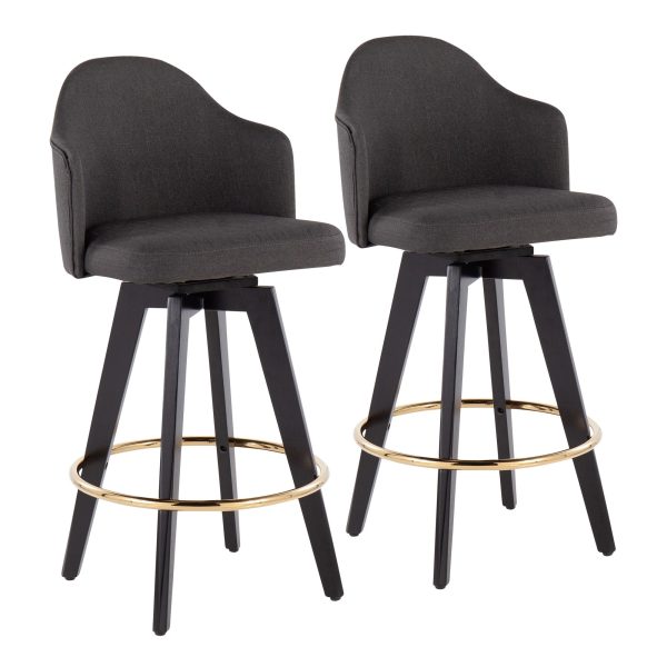 Ahoy Charcoal Fabric Contemporary 26 Inch Counter Stools w Charcoal Fabric Seat Set of 2 2