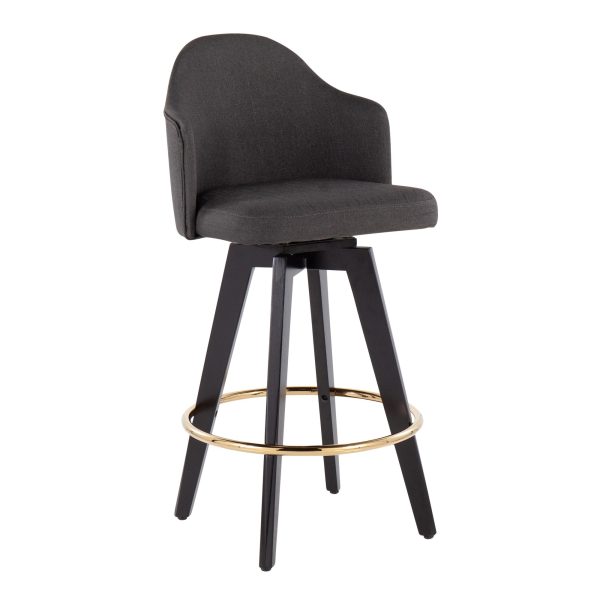 Ahoy Charcoal Fabric Contemporary 26 Inch Counter Stools w Charcoal Fabric Seat Set of 2 3