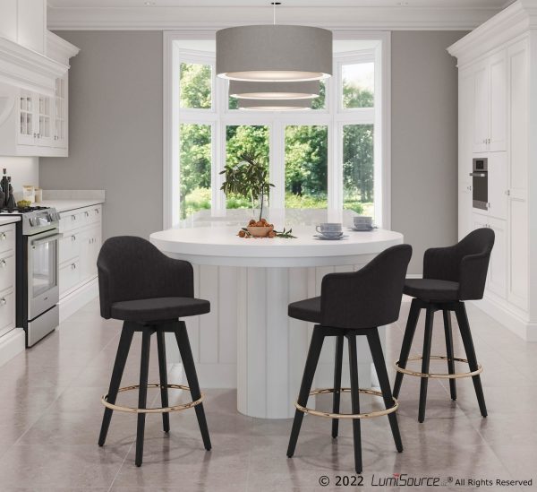 Ahoy Charcoal Fabric Contemporary 26 Inch Counter Stools w Charcoal Fabric Seat Set of 2