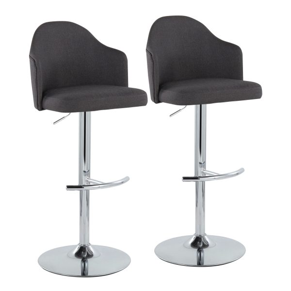 Ahoy Chrome and Charcoal Adjustable Contemporary Barstools Set of 2 1
