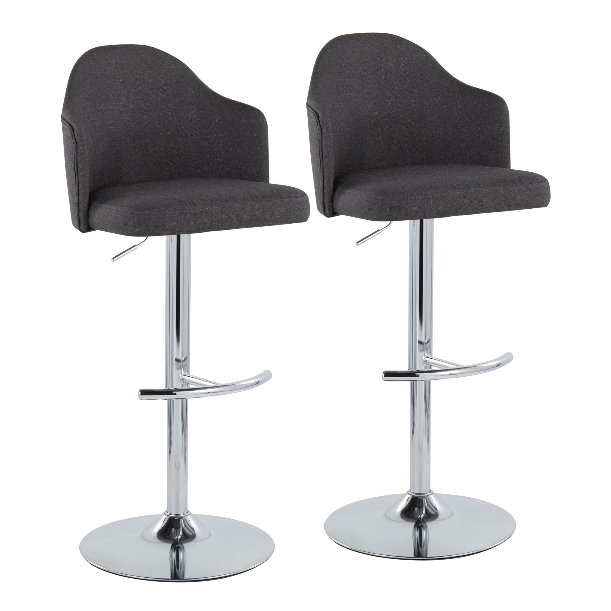 Ahoy Chrome and Charcoal Adjustable Contemporary Barstools (Set of 2) 1 Ahoy Chrome and Charcoal Adjustable Contemporary Barstools (Set of 2)