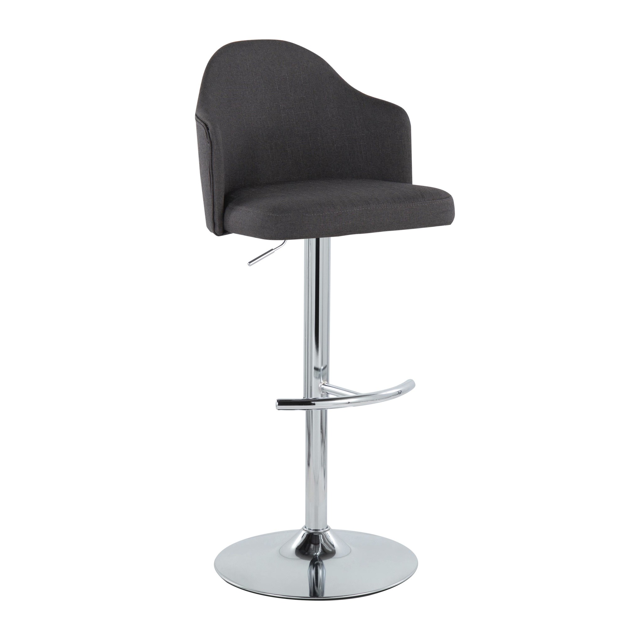 Ahoy Chrome and Charcoal Adjustable Contemporary Barstools (Set of 2) 2 Ahoy Chrome and Charcoal Adjustable Contemporary Barstools (Set of 2) - Image 2