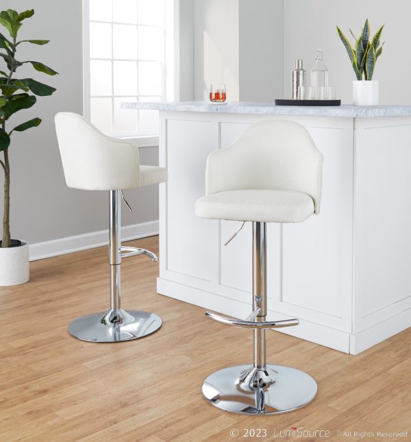 Ahoy Chrome and Cream Contemporary Adjustable Barstools Set of 2 1