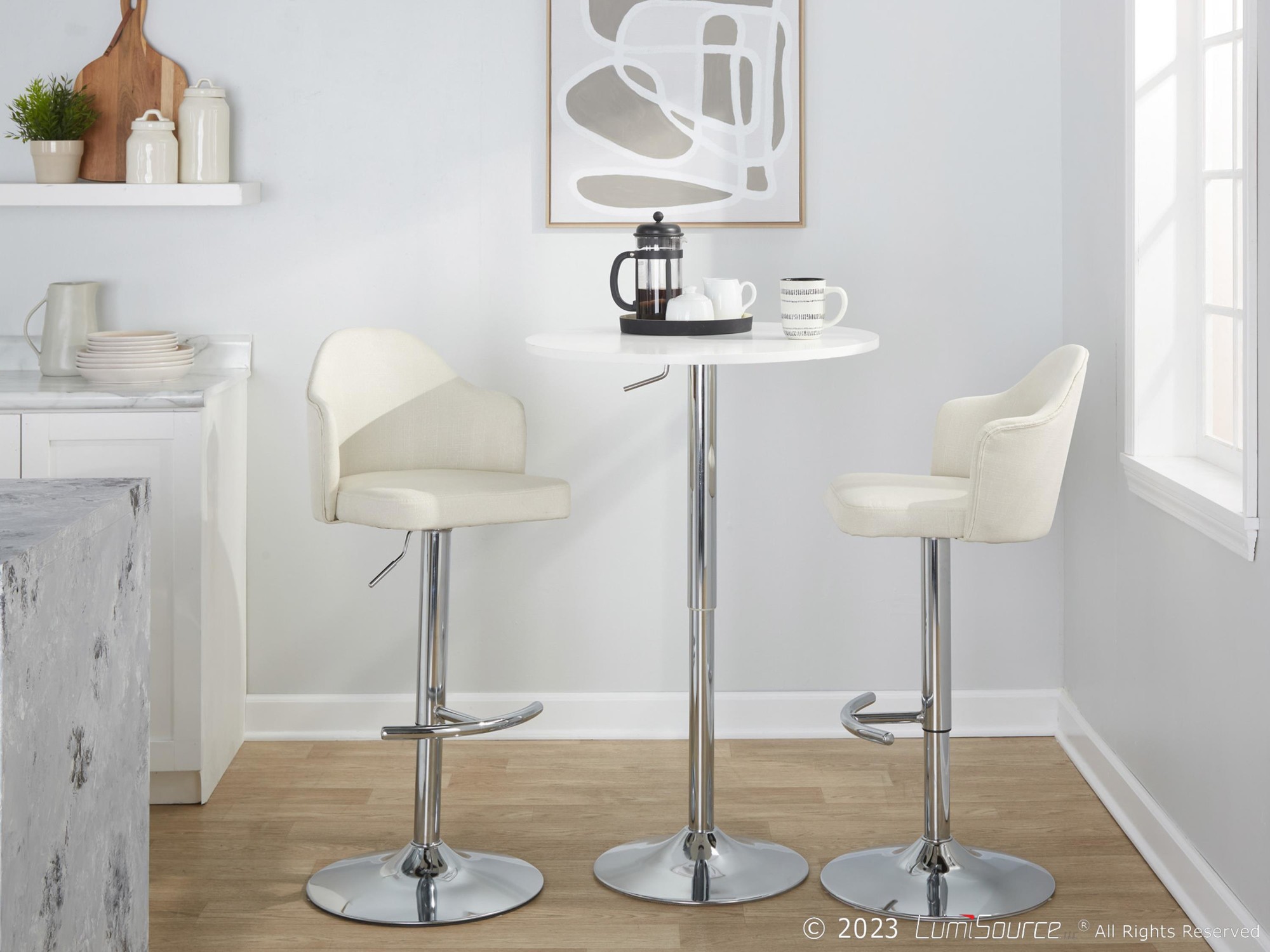 Ahoy Chrome and Cream Contemporary Adjustable Barstools (Set of 2) 4 Ahoy Chrome and Cream Contemporary Adjustable Barstools (Set of 2) - Image 4
