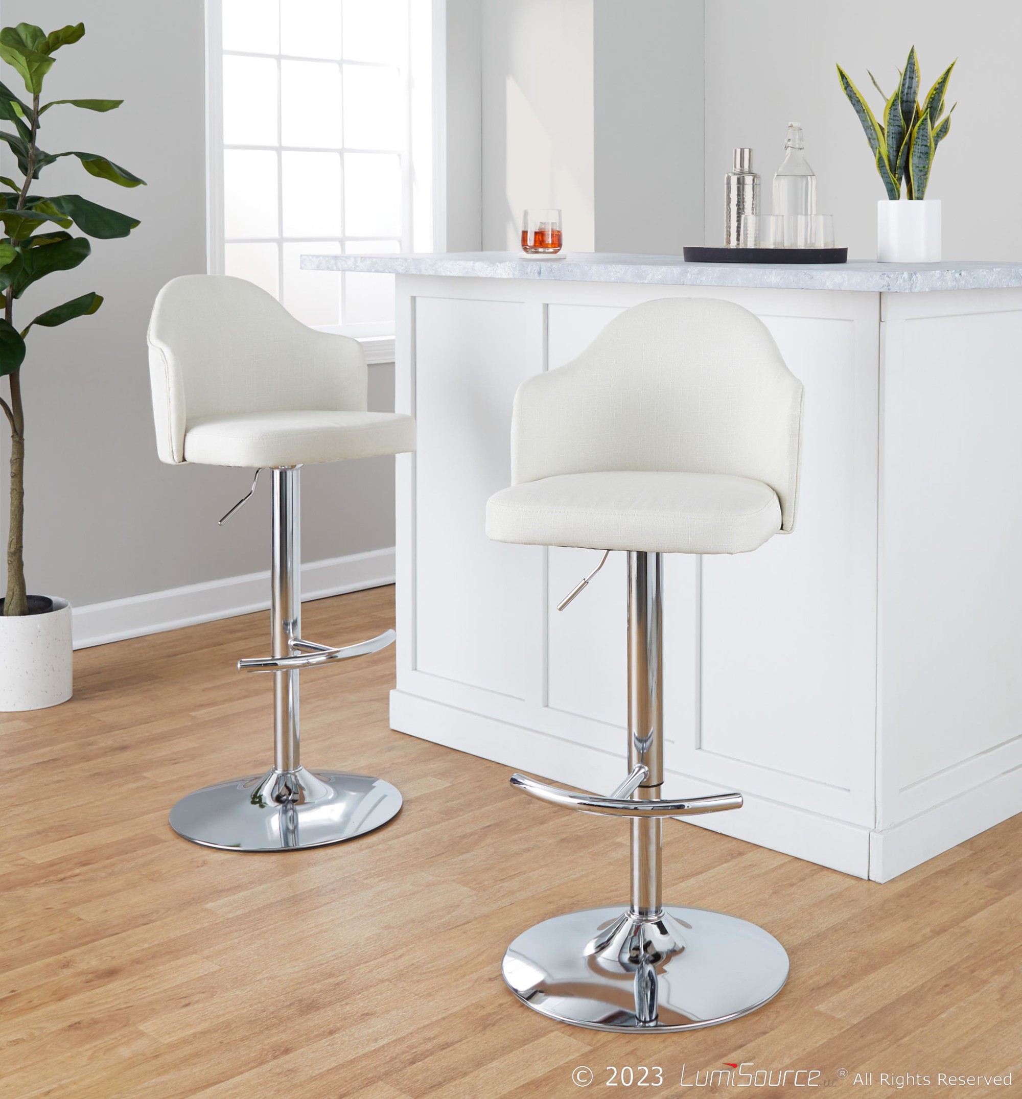 Ahoy Chrome and Cream Contemporary Adjustable Barstools (Set of 2) 1 Ahoy Chrome and Cream Contemporary Adjustable Barstools (Set of 2)