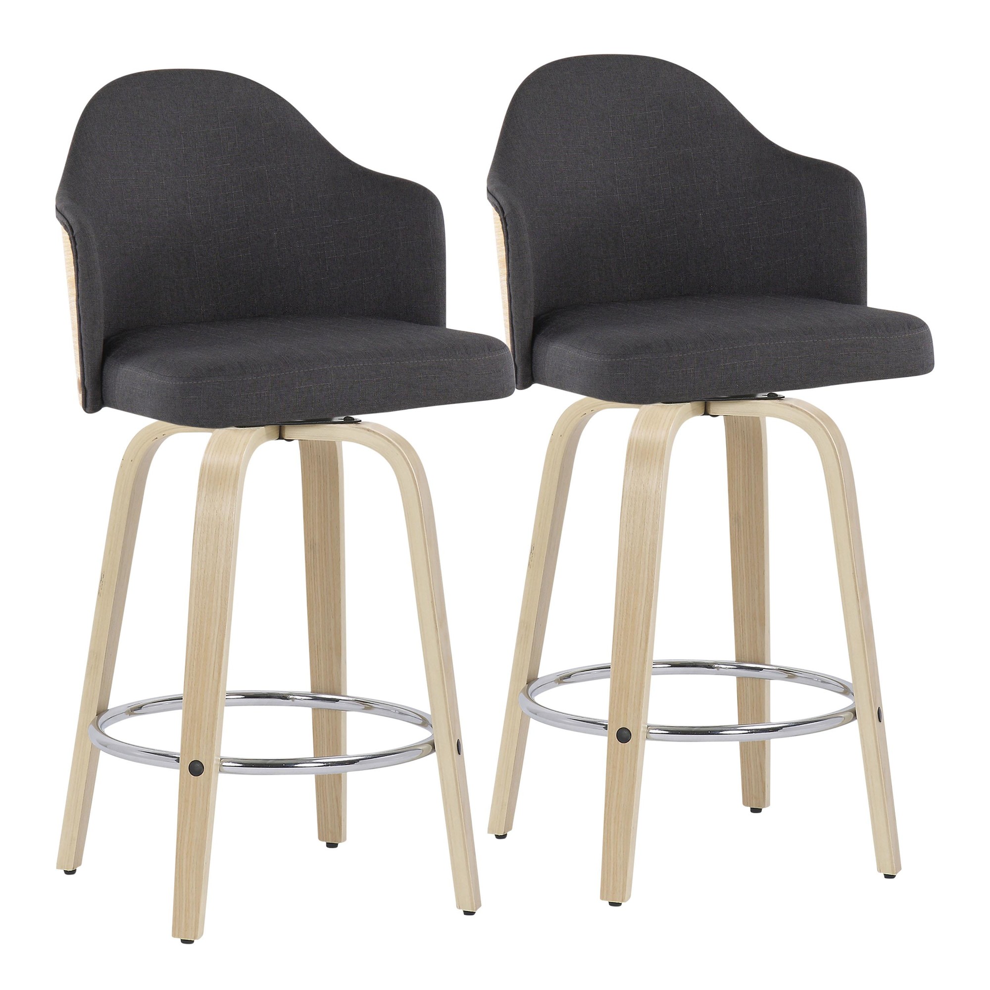 Ahoy Contemporary Bamboo Counter Stool Charcoal Fabric Seat (Set of 2) 2 Ahoy Contemporary Bamboo Counter Stool Charcoal Fabric Seat (Set of 2) - Image 2