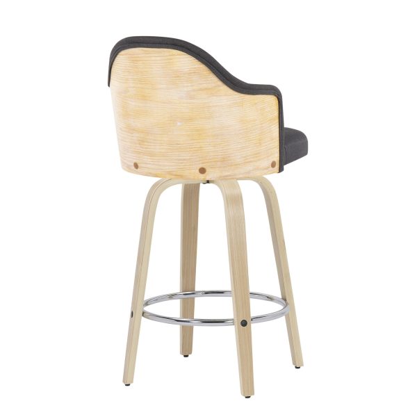 Ahoy Contemporary Bamboo Counter Stool Charcoal Fabric Seat Set of 2 4