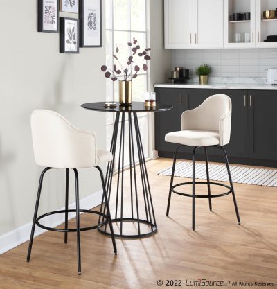 Ahoy Contemporary Black Metal Cream Fabric Counter Stools