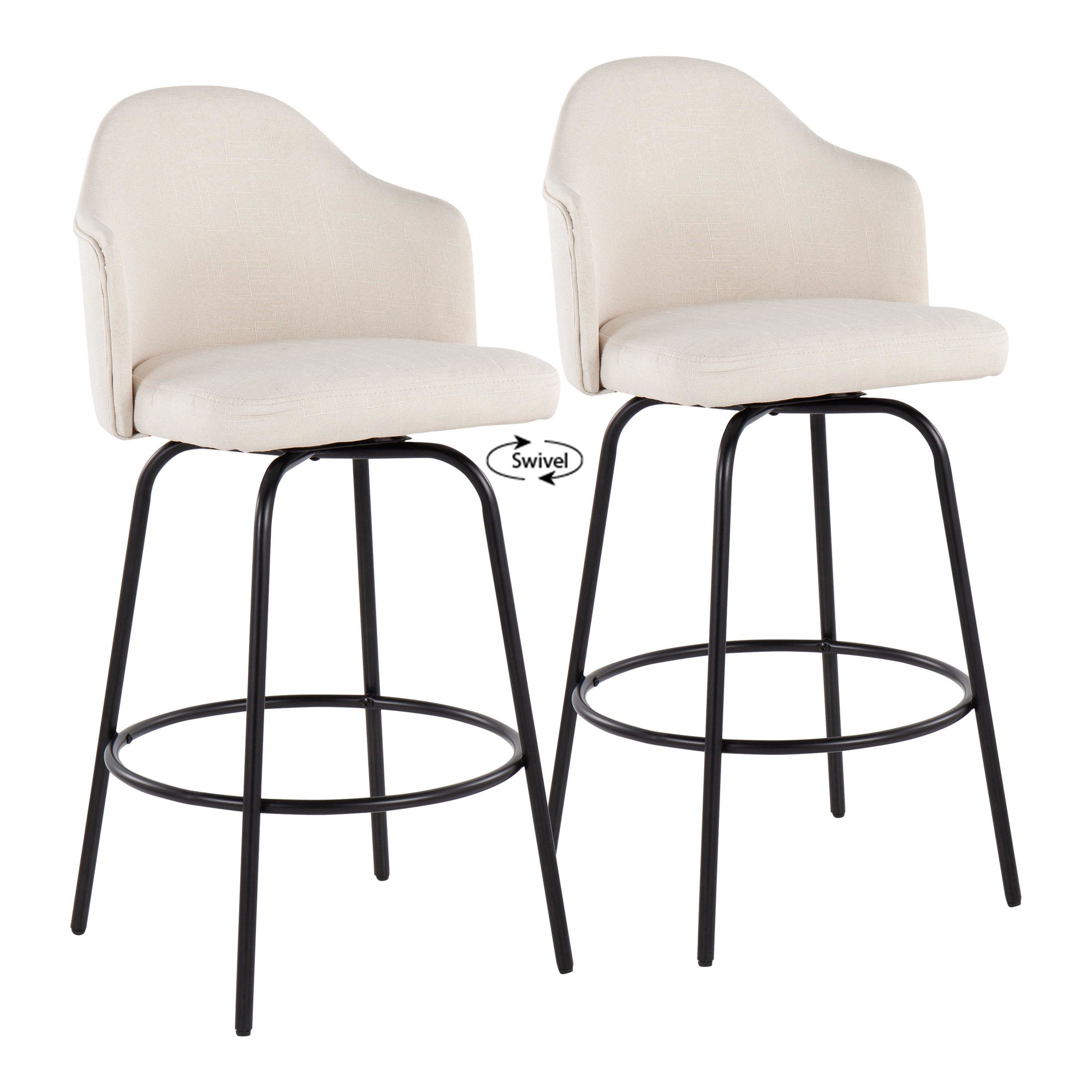 Ahoy Contemporary Black Metal Cream Fabric Counter Stools (Set of 2) 2 Ahoy Contemporary Black Metal Cream Fabric Counter Stools (Set of 2) - Image 2