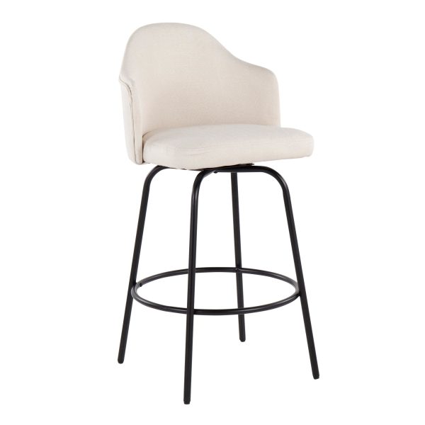 Ahoy Contemporary Black Metal Cream Fabric Counter Stools Set of 2 2