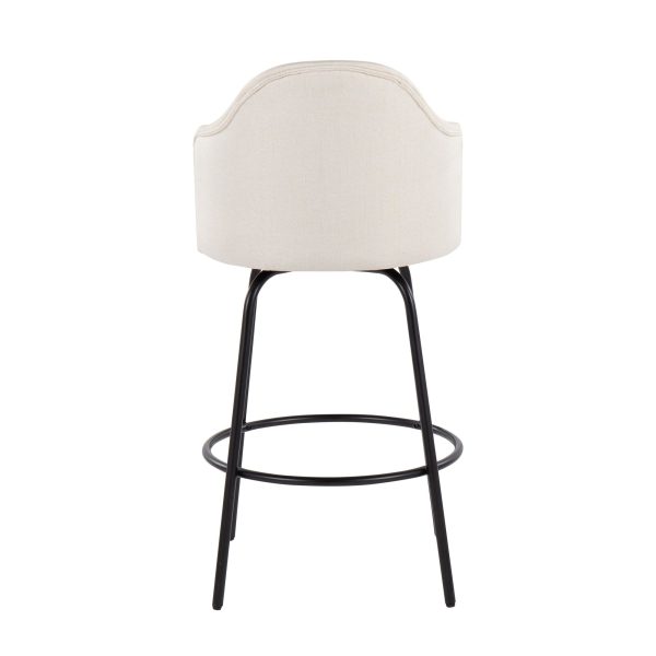 Ahoy Contemporary Black Metal Cream Fabric Counter Stools Set of 2 5