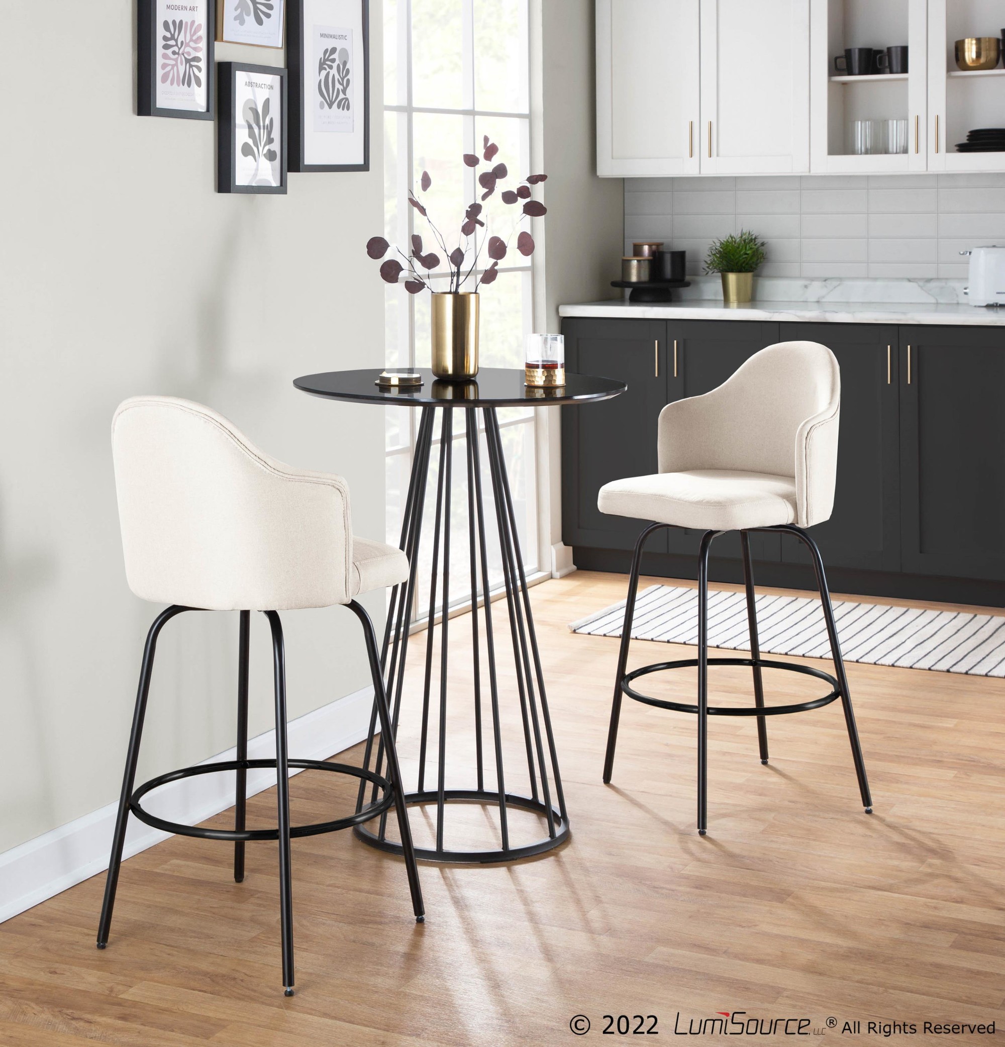 Ahoy Contemporary Black Metal Cream Fabric Counter Stools (Set of 2) 1 Ahoy Contemporary Black Metal Cream Fabric Counter Stools (Set of 2)