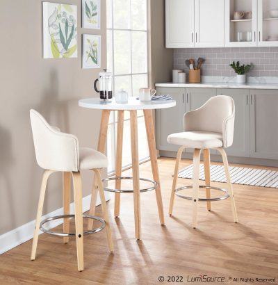 Ahoy Cream Fabric Mid-Century Modern Counter Stool (Set of 2)