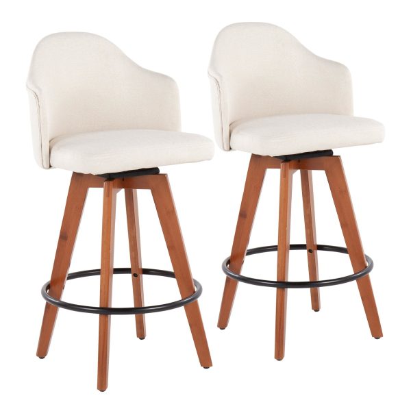 Ahoy Cream Fabric Walnut Bamboo Contemporary Counter Stools Set of 2 4