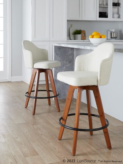 Ahoy Cream Fabric Walnut Bamboo Contemporary Counter Stools (Set of 2)