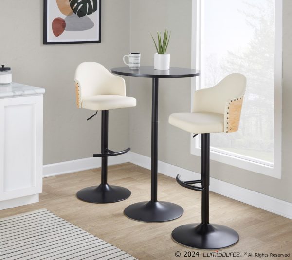 Ahoy Cream Faux Leather Adjustable Contemporary Barstools Set of 2 1