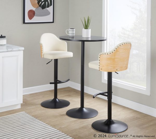 Ahoy Cream Faux Leather Adjustable Contemporary Barstools Set of 2