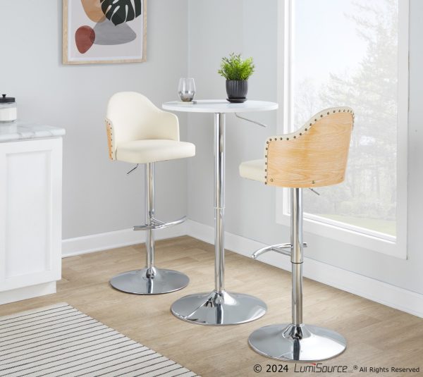 Ahoy Cream Faux Leather Chrome Adjustable Barstools Set of 2 1