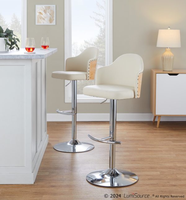 Ahoy Cream Faux Leather Chrome Adjustable Barstools Set of 2 2