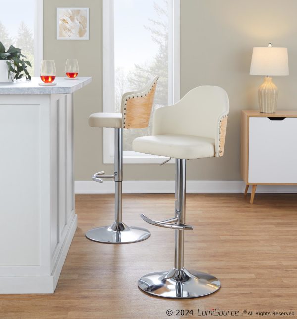 Ahoy Cream Faux Leather Chrome Adjustable Barstools Set of 2 3