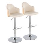 Ahoy Cream Faux Leather Chrome Adjustable Barstools (Set of 2)