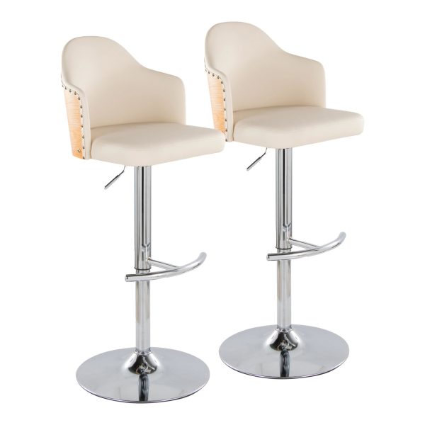 Ahoy Cream Faux Leather Chrome Adjustable Barstools Set of 2 4