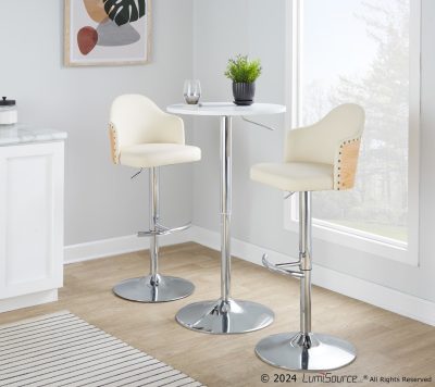 Ahoy Cream Faux Leather Chrome Adjustable Barstools (Set of 2)