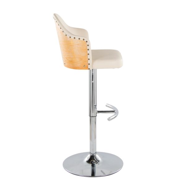 Ahoy Cream Faux Leather Chrome Adjustable Barstools Set of 2 6