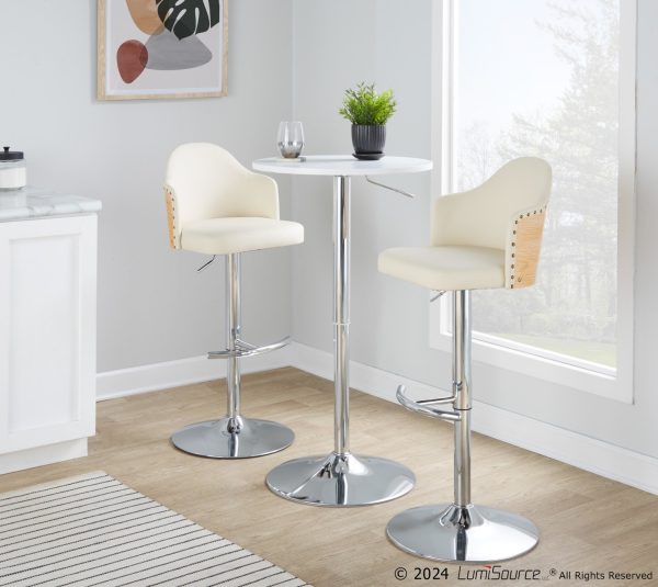 Ahoy Cream Faux Leather Chrome Adjustable Barstools Set of 2
