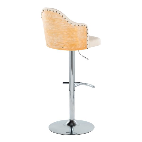 Ahoy Cream Faux Leather Chrome Adjustable Barstools Set of 2 7