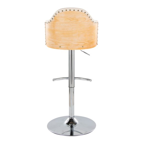 Ahoy Cream Faux Leather Chrome Adjustable Barstools Set of 2 8