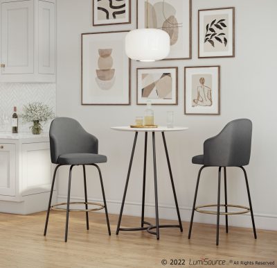 Ahoy Grey Fabric Black Metal Contemporary Counter Stools