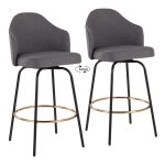 Ahoy Grey Fabric Black Metal Contemporary Counter Stools (Set of 2)
