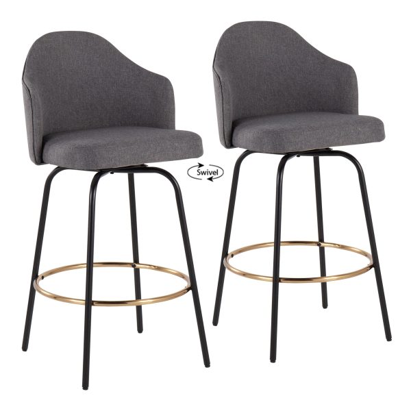 Ahoy Grey Fabric Black Metal Contemporary Counter Stools Set of 2 1