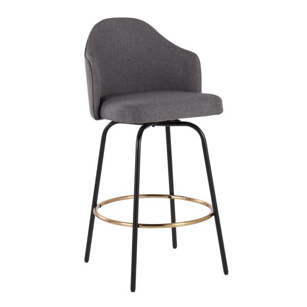 Ahoy Grey Fabric Black Metal Contemporary Counter Stools Set of 2 2