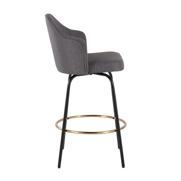 Ahoy Grey Fabric Black Metal Contemporary Counter Stools Set of 2 3
