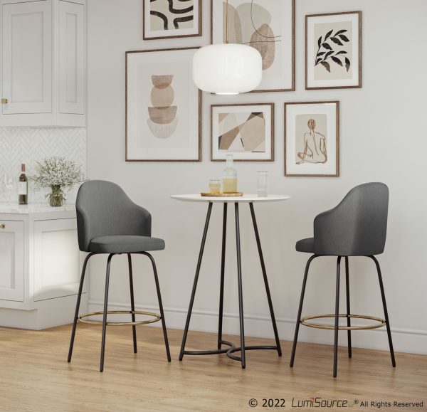 Ahoy Grey Fabric Black Metal Contemporary Counter Stools Set of 2