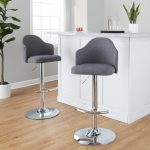 Ahoy Grey Fabric Chrome Contemporary Adjustable Barstools (Set of 2)