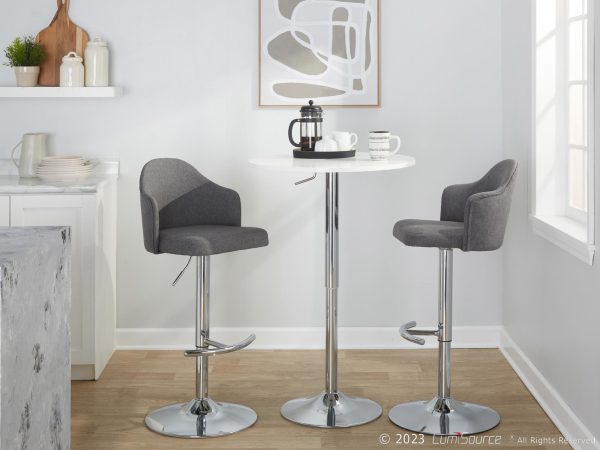 Ahoy Grey Fabric Chrome Contemporary Adjustable Barstools Set of 2 3